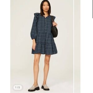 Madewell Gauze Ruffle-Trimmed Plaid Mini Dress M
